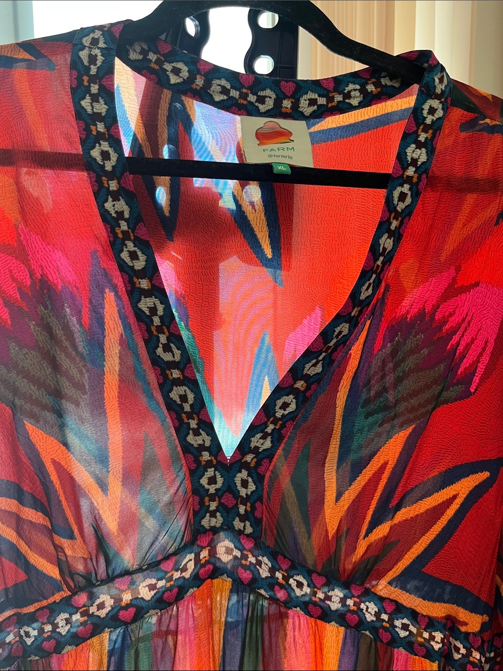 Farm Rio Bright Red & Multicolor Bohemian V-Neck Maxi Dress - Picture 3 of 15